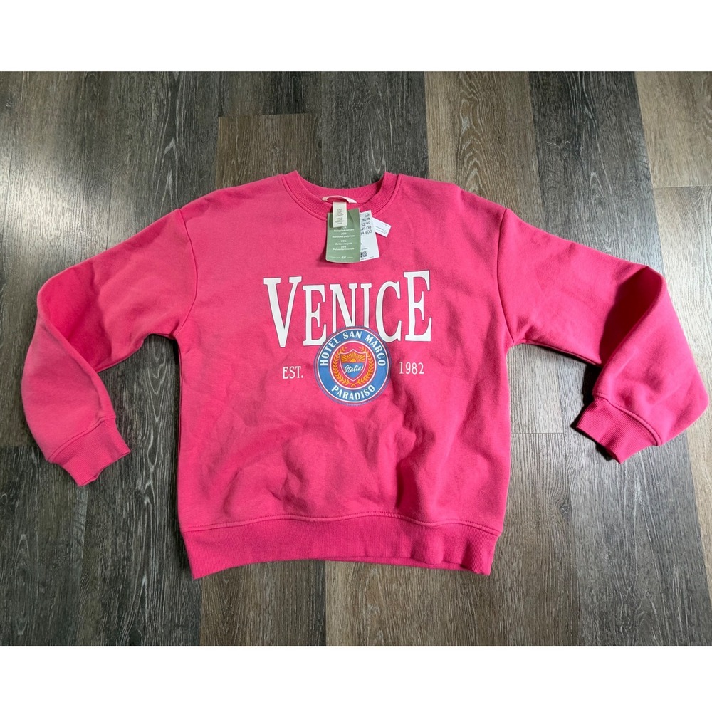 H&M Sweatshirt Women XS Pink Venice Hotel San Marco Graphic Crewneck